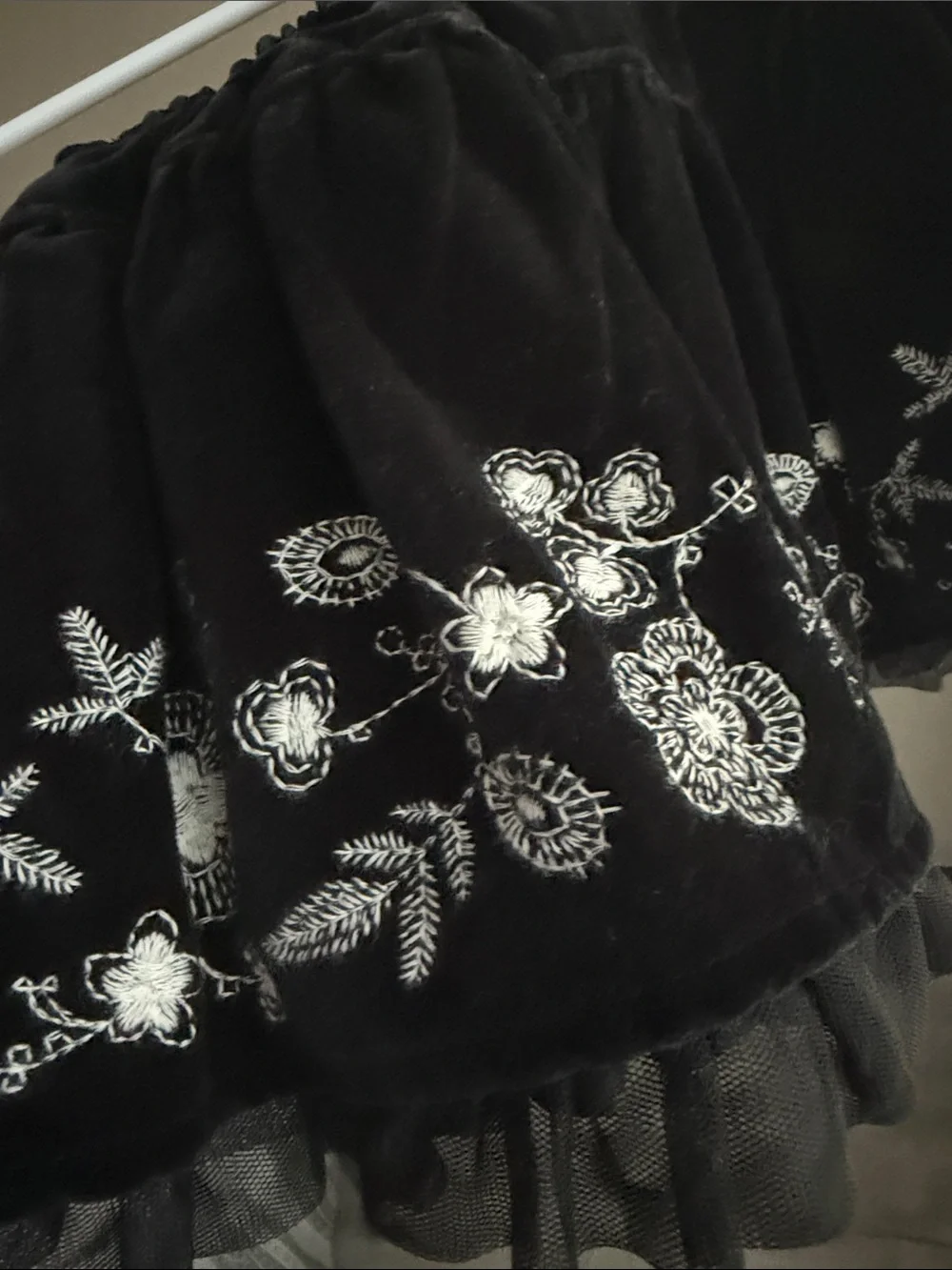 Old Navy Black Skater Skirt with White Floral Embroidery
